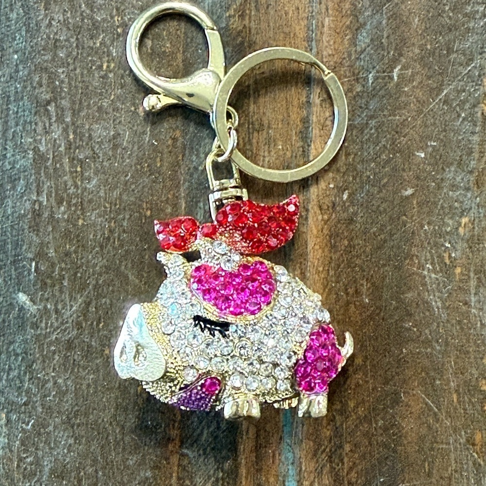 Pig Bag Charm Keychain w/Rhinestone NWT - Picture 1 of 2